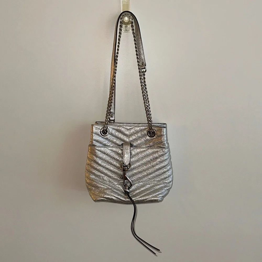 Rebecca Minkoff Edie Crossbody Bucket Bag in Silver Metallic